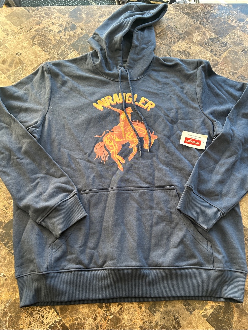 NWT 🆕 Wrangler Men’s Navy Hoodie with Retro Bucking Horse Graphic
